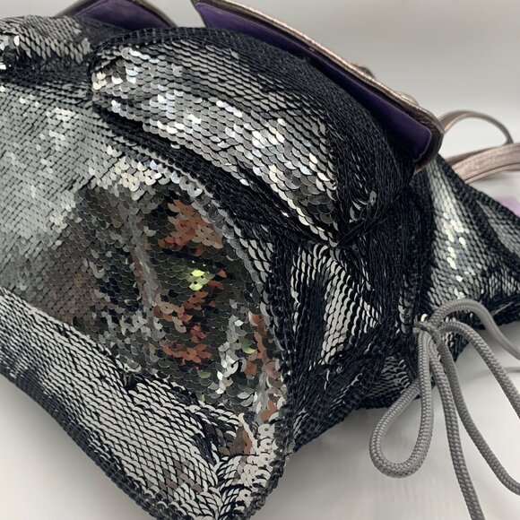 Coach Stone Gray Blue Poppy Sequin Spotlight Convertible Tote 13838 - Picture 7 of 11